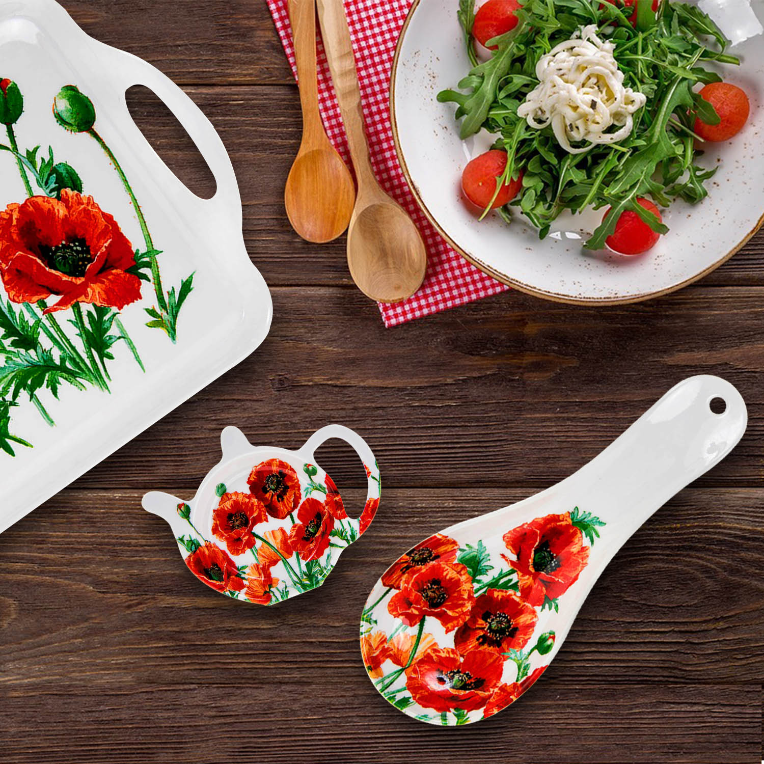 Poppy Flower Tableware Dinner Set Placemat Coasters Drink Mats Food